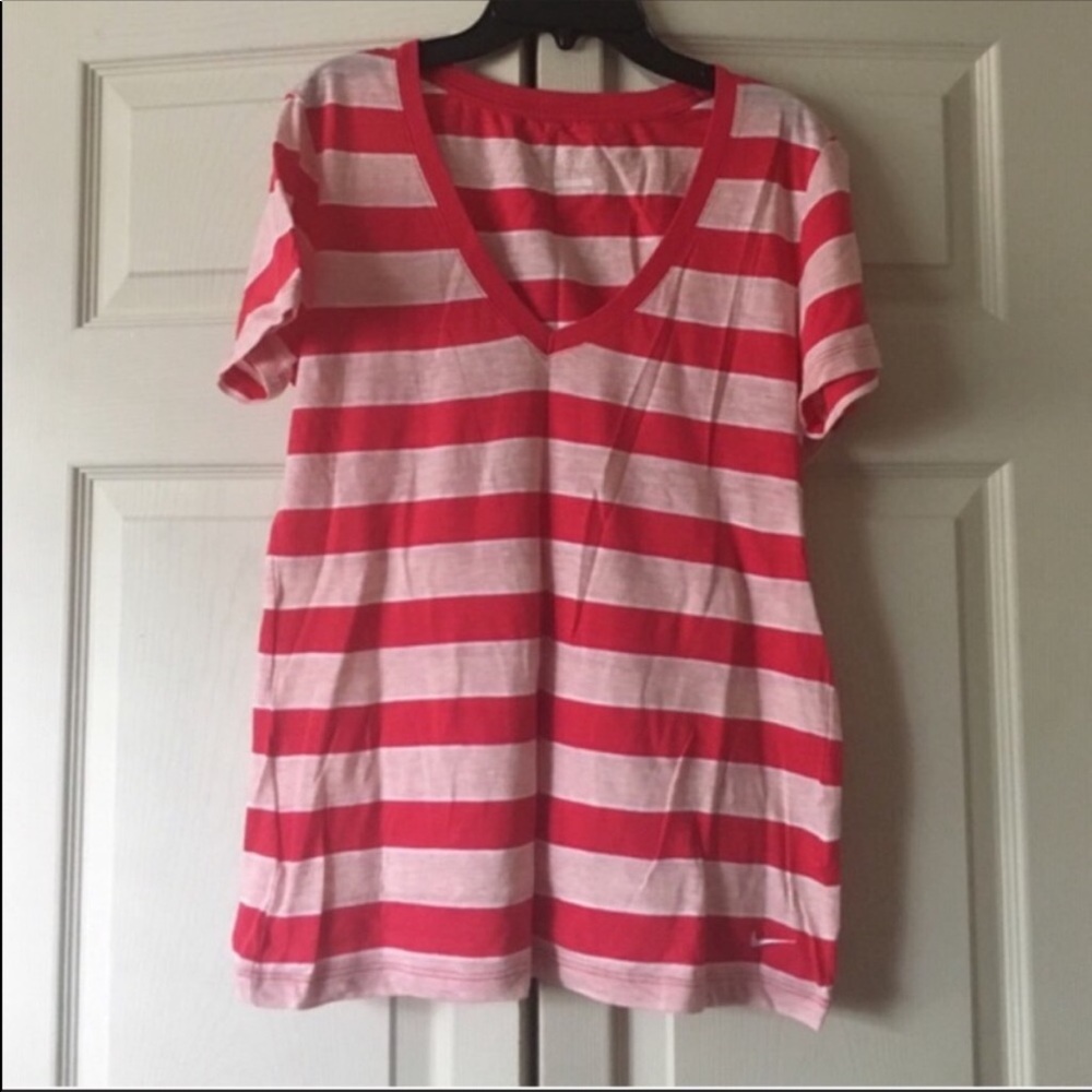 Nike Tagless Pink striped V-neck T-shirt